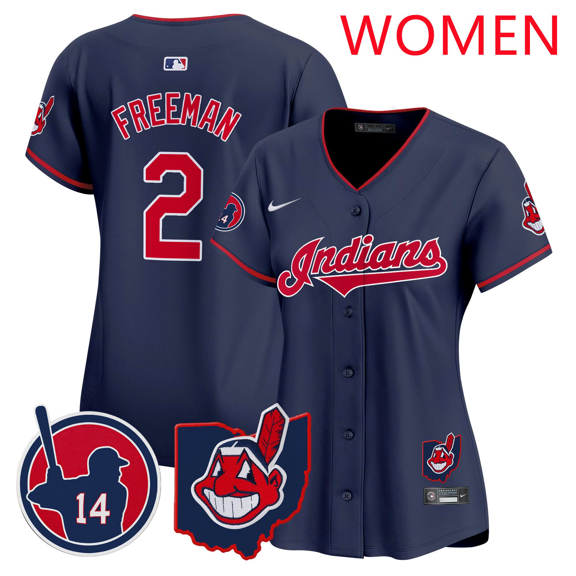 Women Cleveland Indians #2 Freeman Drak Blue Nike 2025 Patch Vapor Premier Limited MLB Jersey